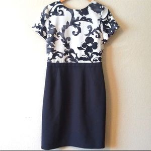 Moschino Black and White Floral Print Color Block Cocktail Dress sz6